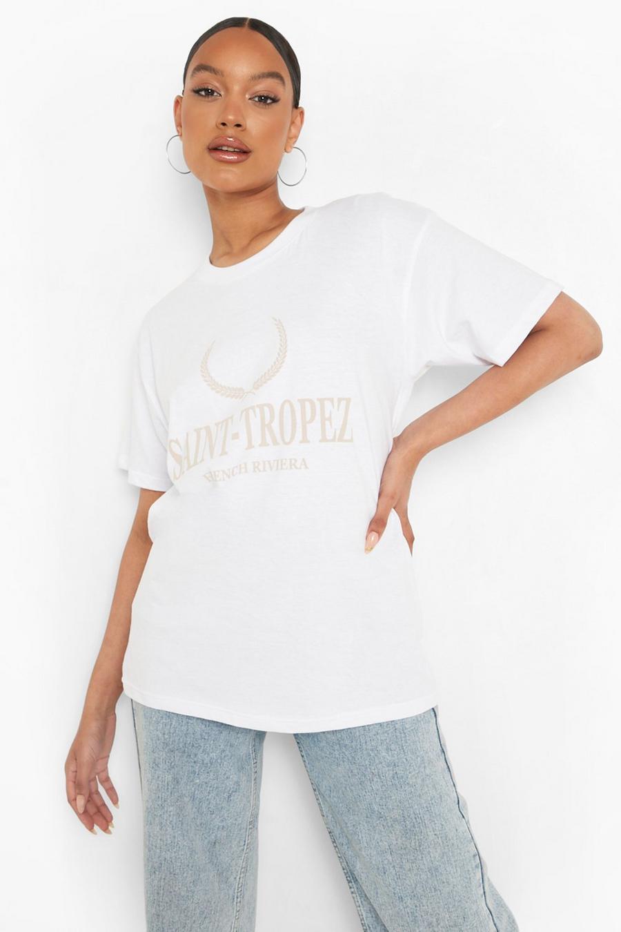 White Oversized Saint Tropez Printed T-shirt image number 1