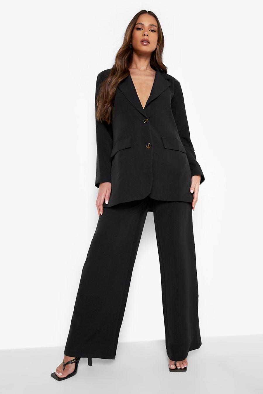 Black Relaxed Fit Wide Leg Trousers image number 1