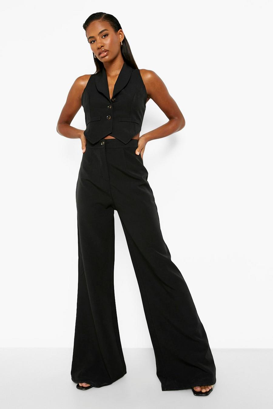 Black Tailored Relaxed Fit Wide Leg Trousers image number 1