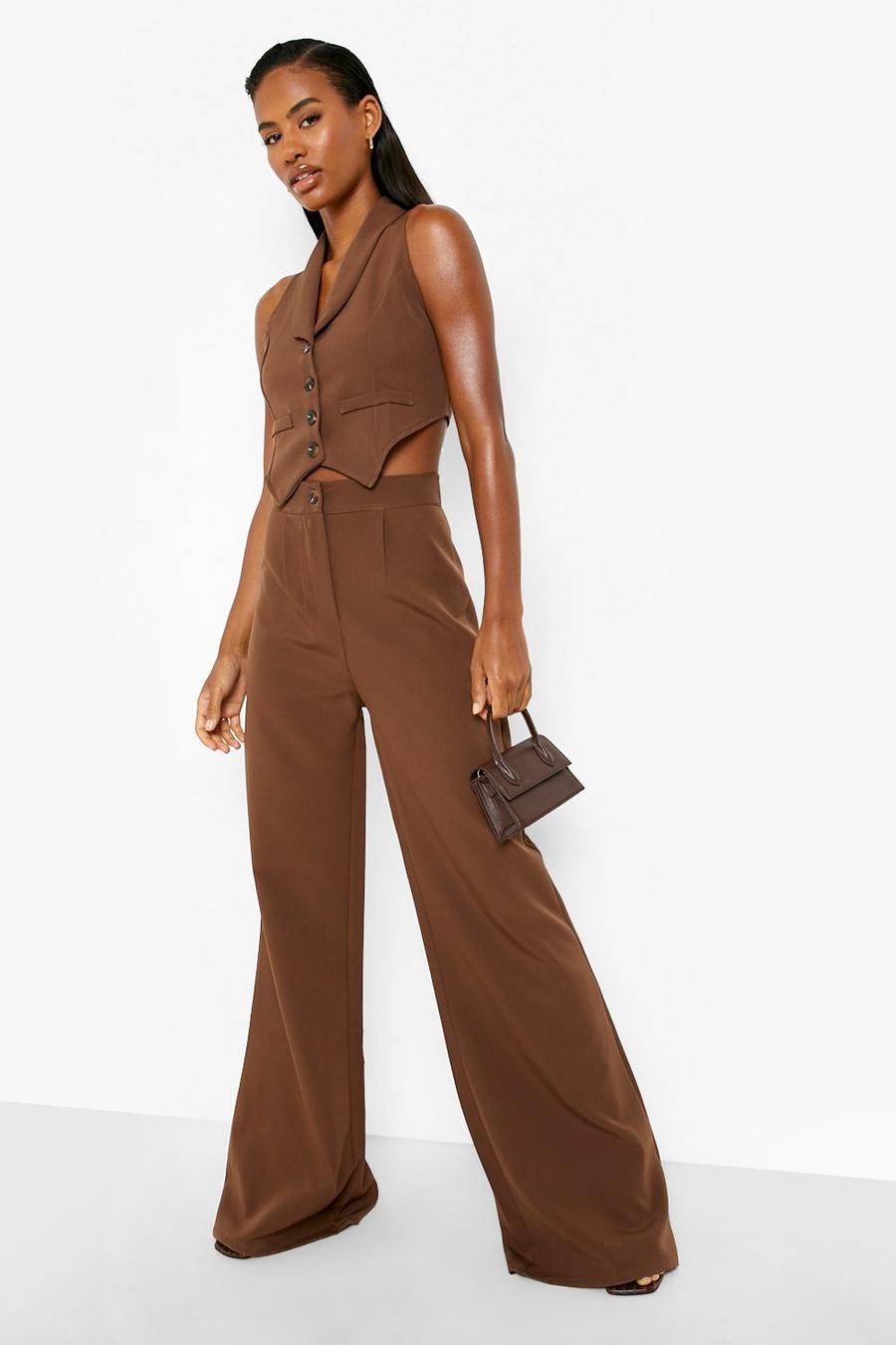 Chocolate Tailored Relaxed Fit Wide Leg Trousers image number 1