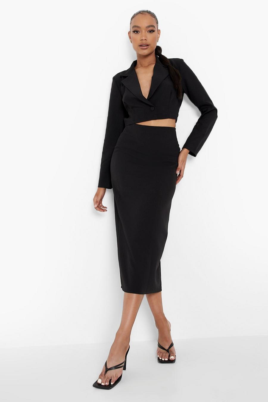 Black Tailored Midi Skirt With Split image number 1