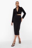 Black Tailored Midaxi Skirt With Split