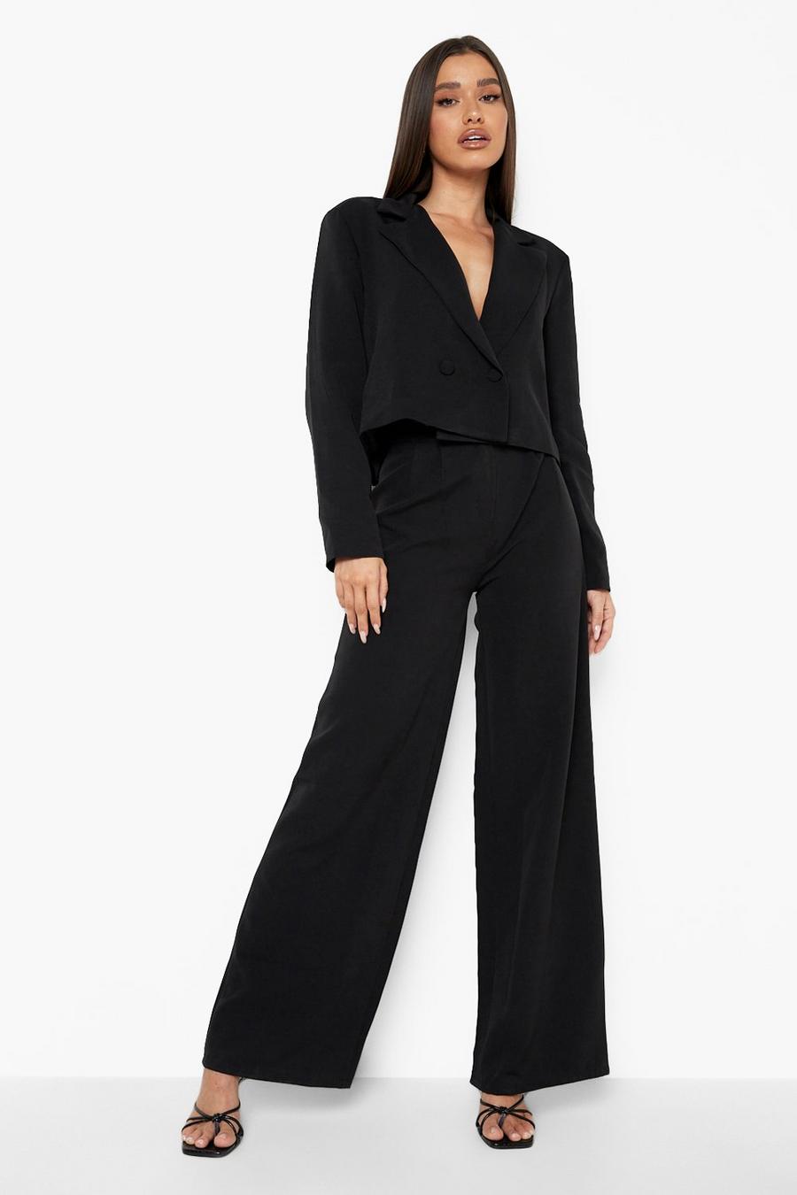 Black Pleat Front Relaxed Fit Wide Leg Trousers image number 1