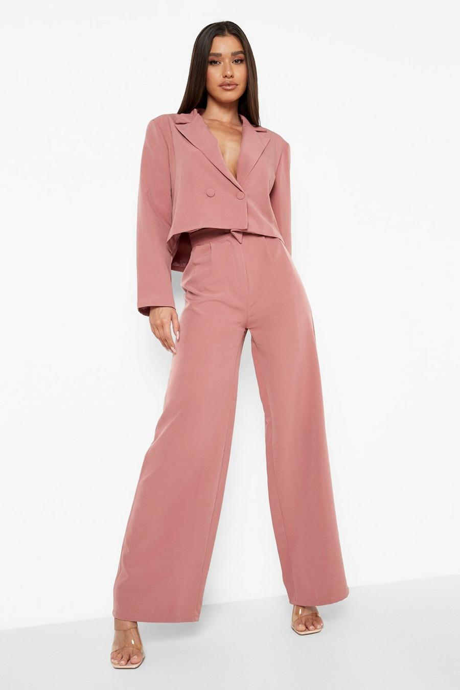 Dusty rose pink Pleat Front Relaxed Fit Wide Leg Trousers