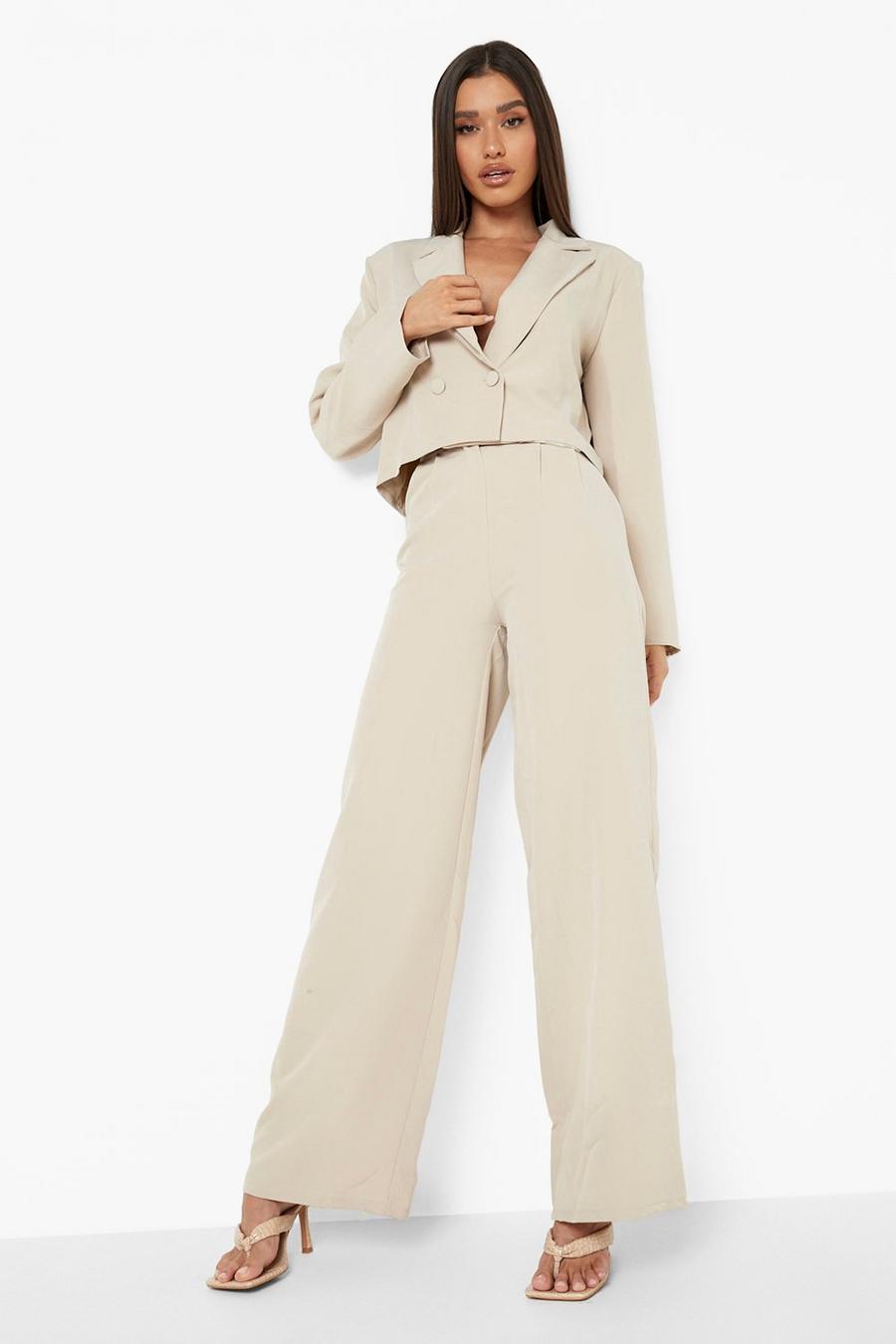 Taupe Pleat Front Relaxed Fit Wide Leg Pants image number 1