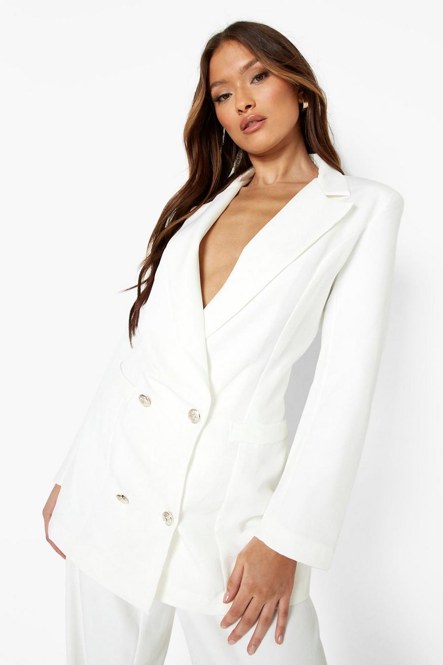 Ivory Double Breasted Relaxed Fit Blazer image number 1