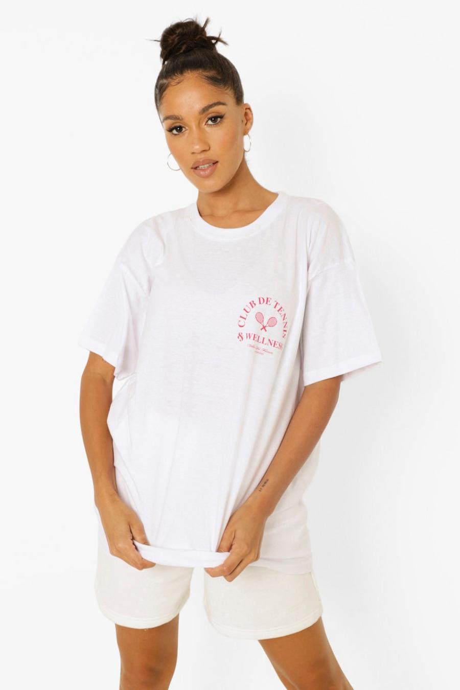 T-shirt oversize con stampa Tennis Club, White image number 1