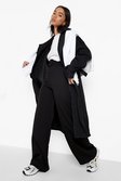 Black Oversized Self Fabric Belted Trousers