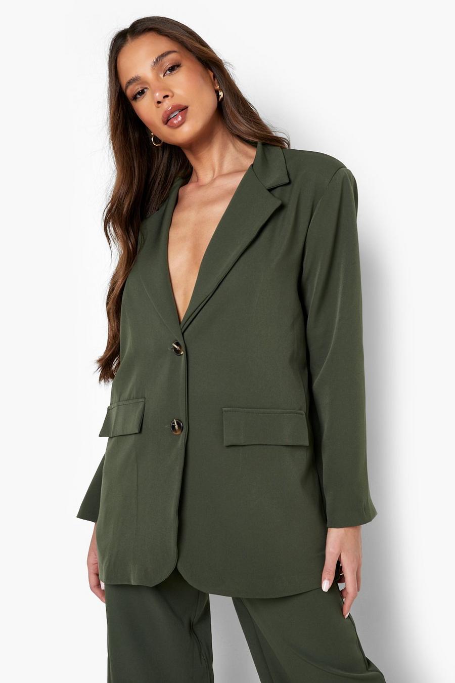 Khaki Relaxed Fit Mock Horn Button Blazer image number 1