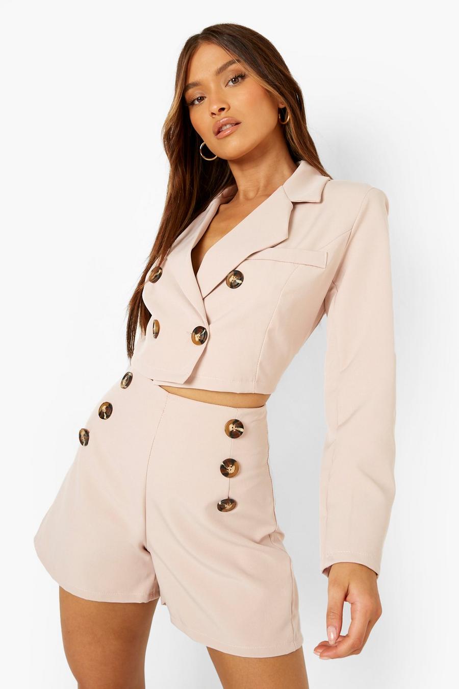 Blush Cropped Button Detail Double Breasted Blazer image number 1