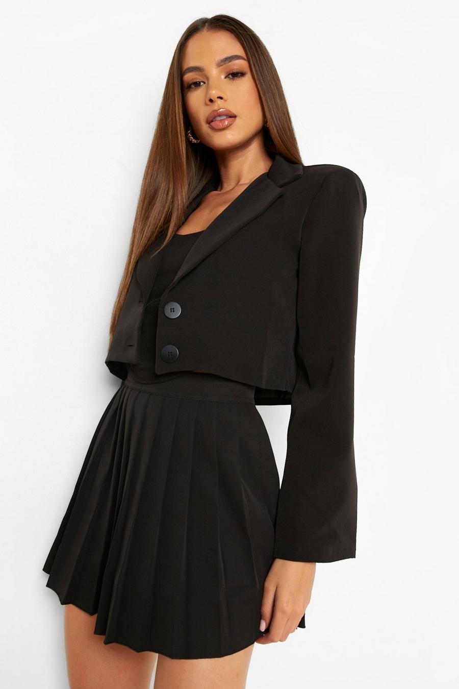 שחור חצאית מיני ארוגה עם קפלים image number 1
