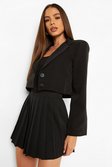 Black Pleated Woven Mini Skirt