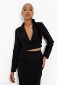 Black Cropped Fitted Tailored Blazer