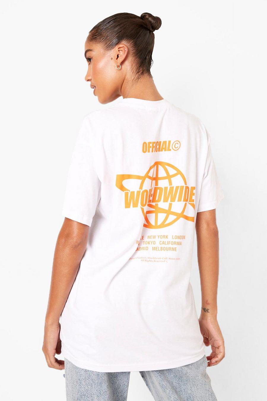 Camiseta oversize con estampado en la espalda Worldwide, White image number 1