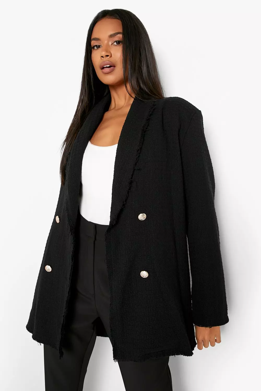 Black Textured Tailored Frayed Hem Blazer alternative image