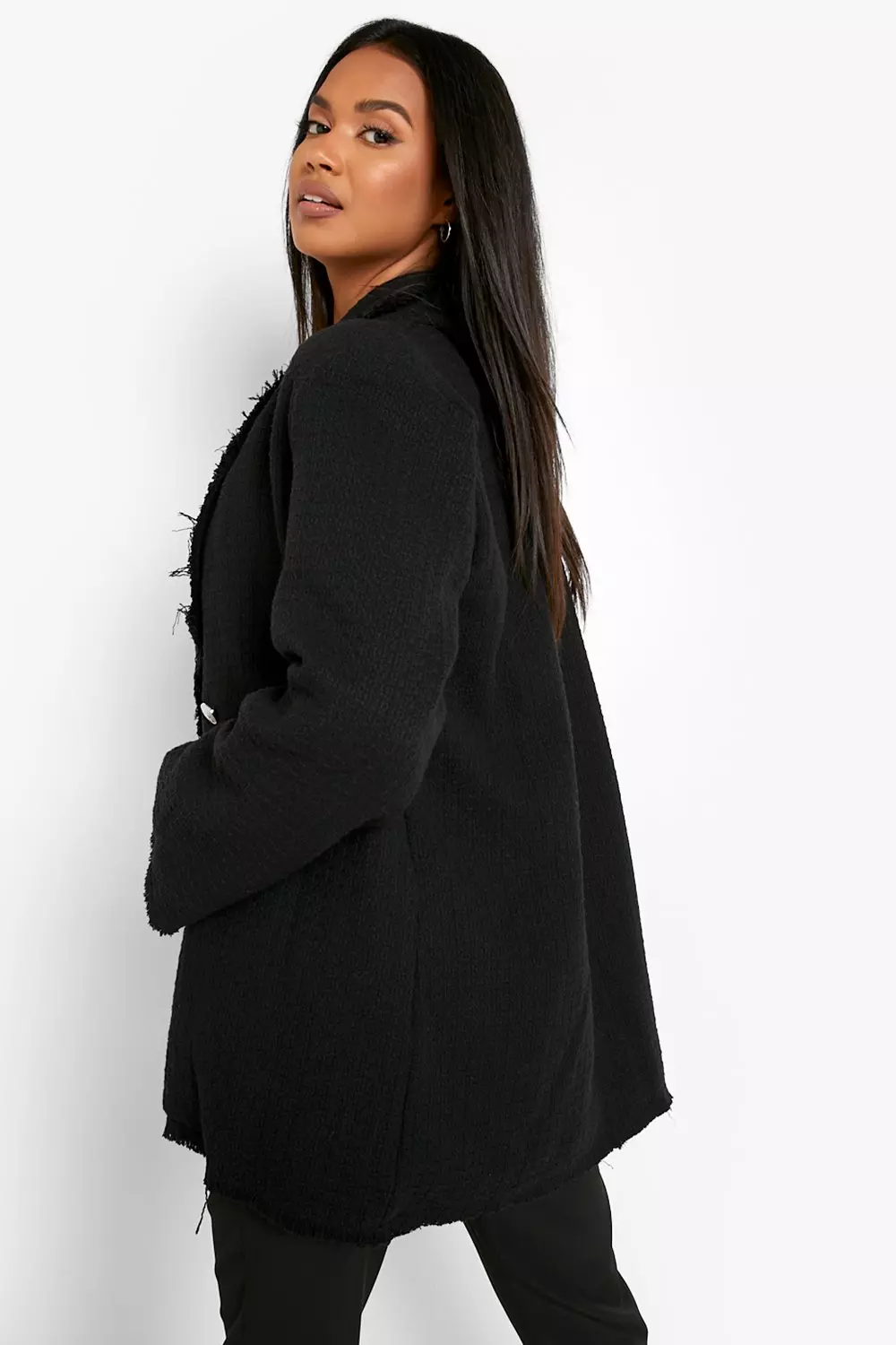 Black Textured Tailored Frayed Hem Blazer alternative image