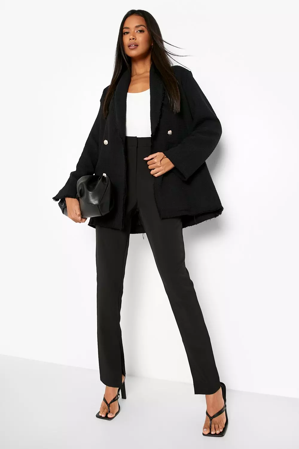 Black Textured Tailored Frayed Hem Blazer alternative image