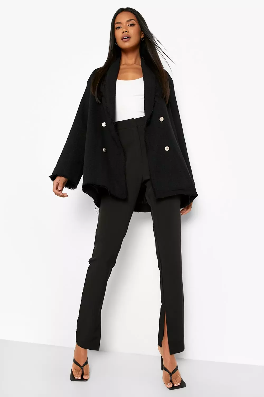 Black Textured Tailored Frayed Hem Blazer alternative image
