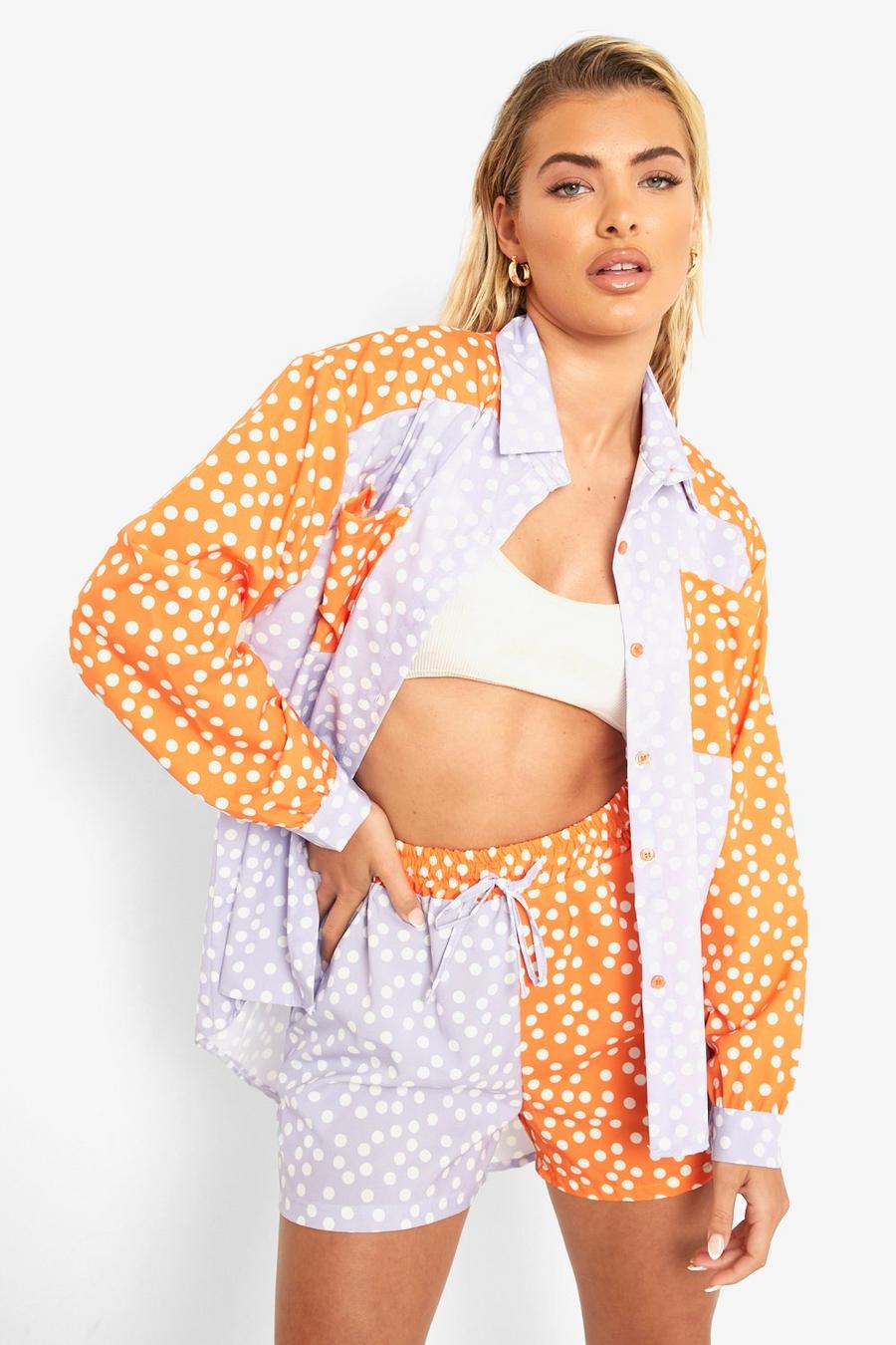 Lilac Contrasterend Baggy Overhemd Met Stippen En Shorts image number 1