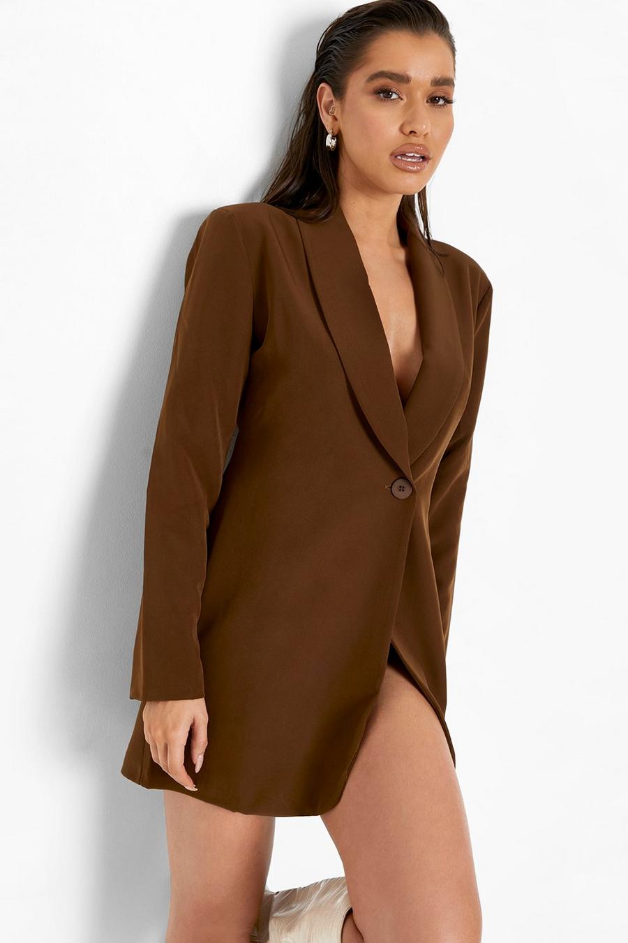 Chocolate brown Longline Tonal Tailored Blazer