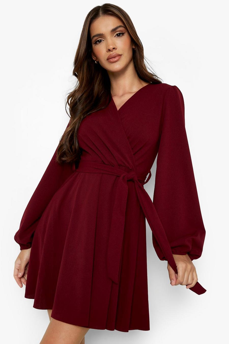 Robe patineuse à manches bouffantes, Wine rouge