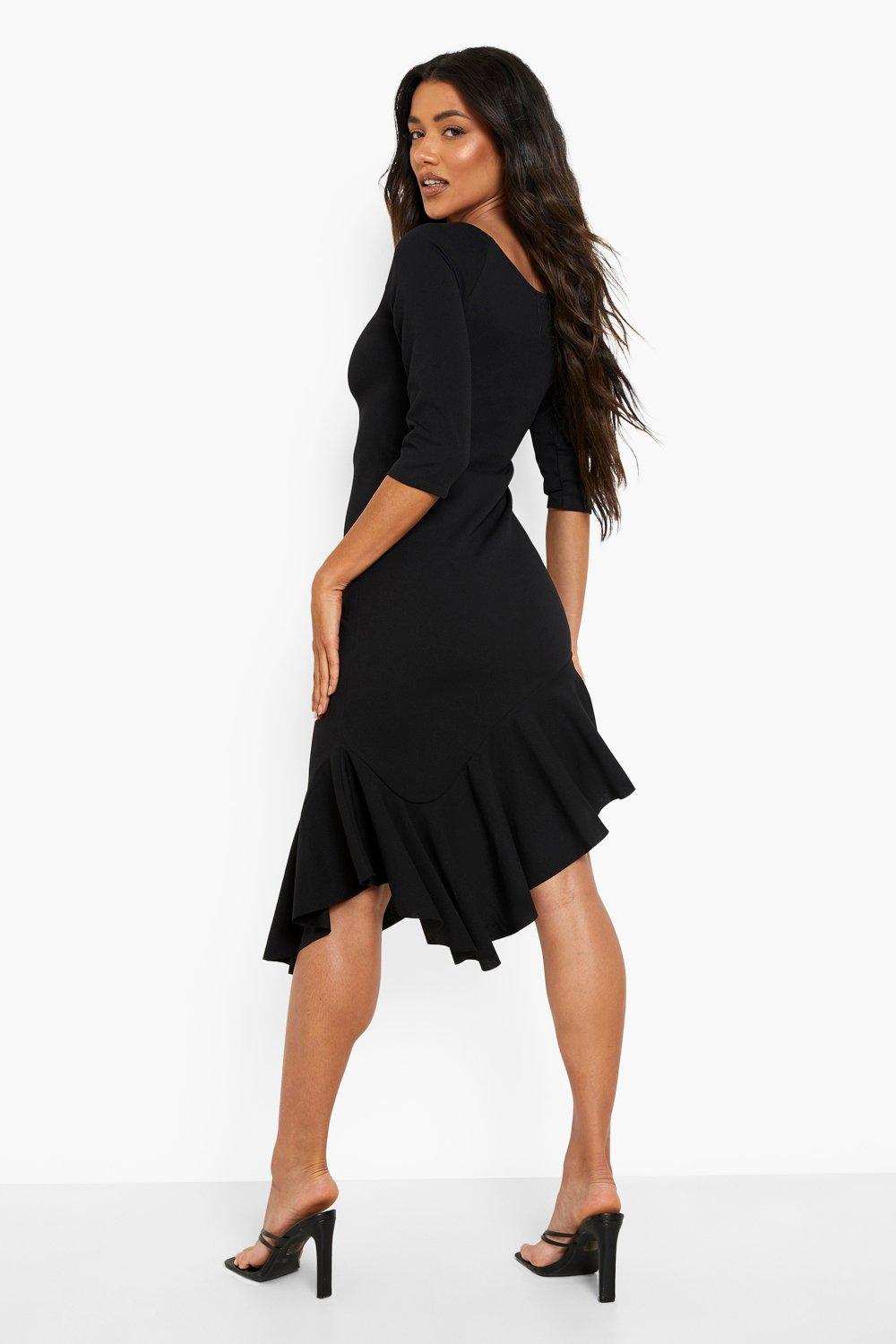 Asymmetric Frill Hem Midi Dress boohoo NZ