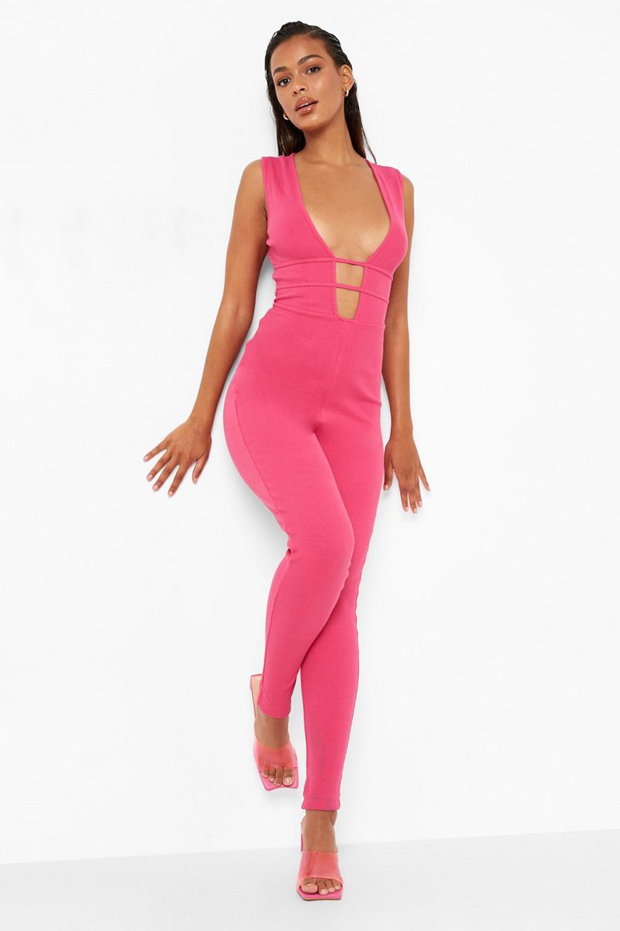 Hot pink Cut Out Rib Seam Detail Jumpsuit image number 1