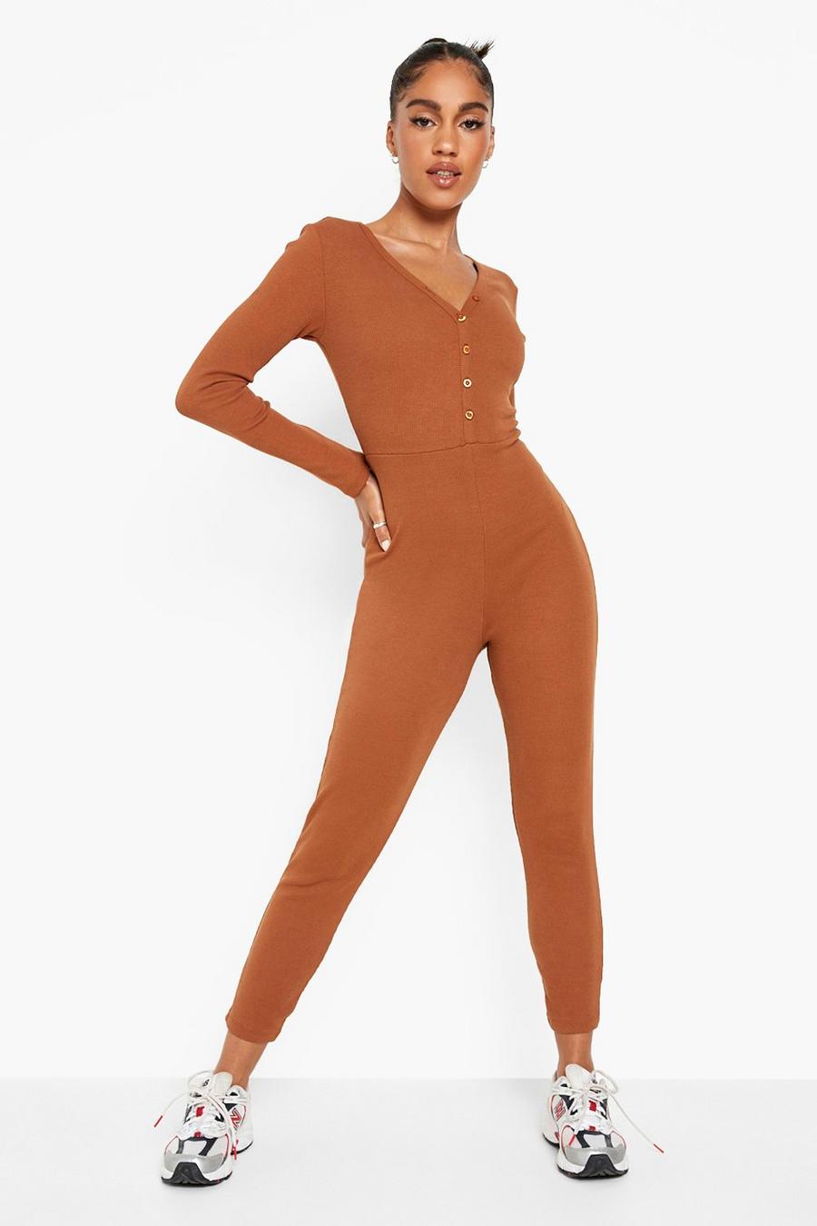 Rust Rib Button Down Jumpsuit image number 1
