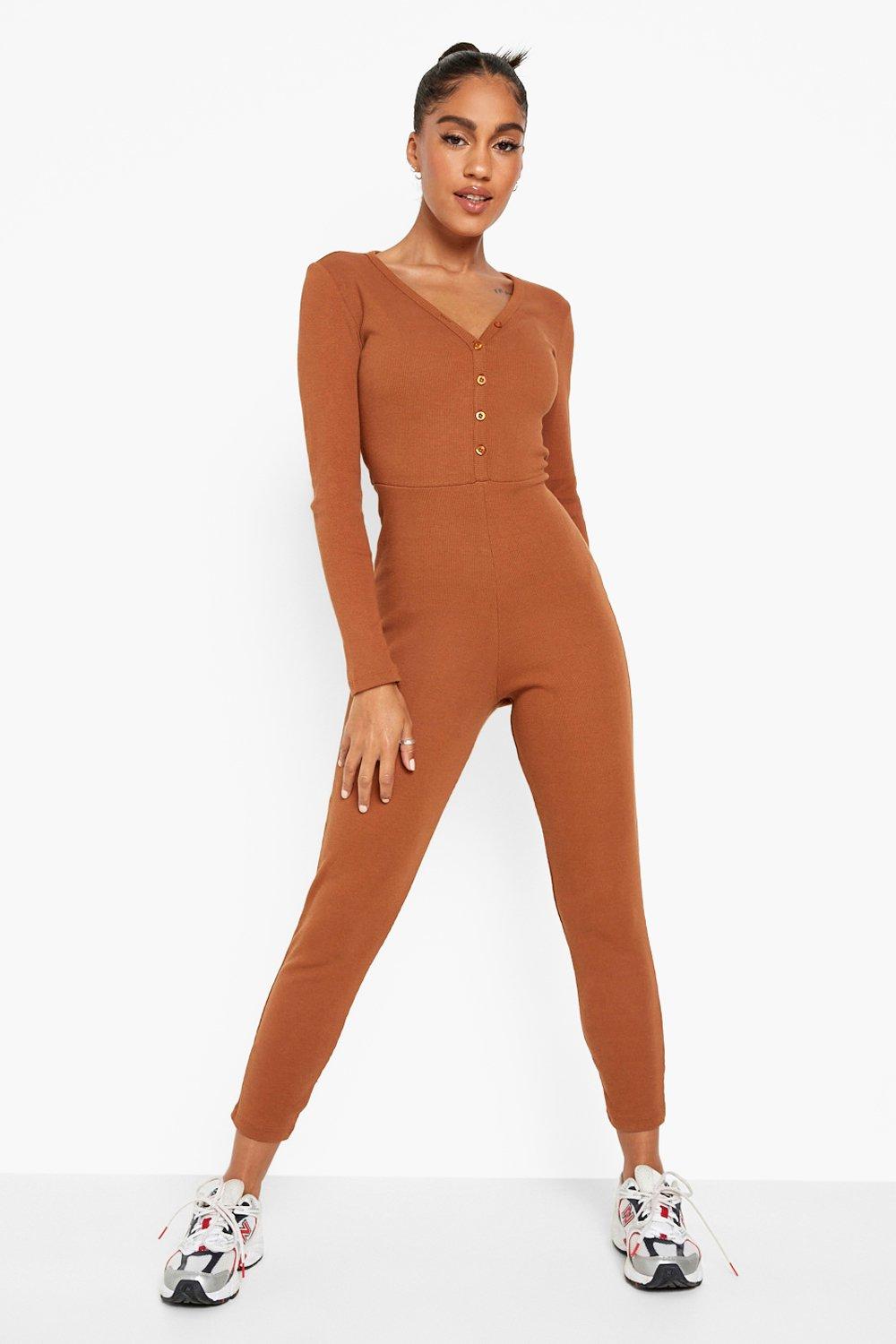 Ribbed button hot sale jumpsuit