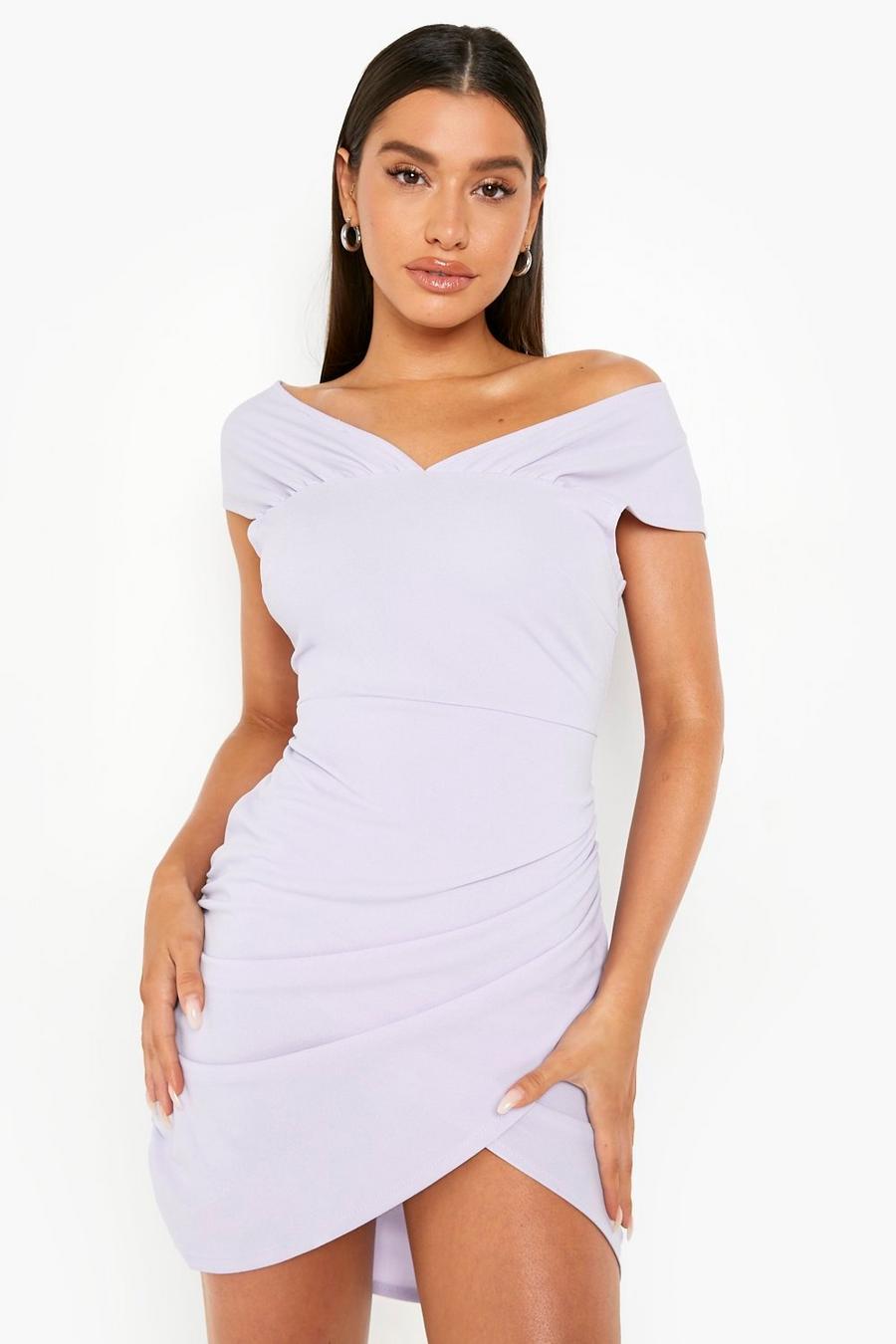 Lilac Wrap Off The Shoulder Mini Dress image number 1