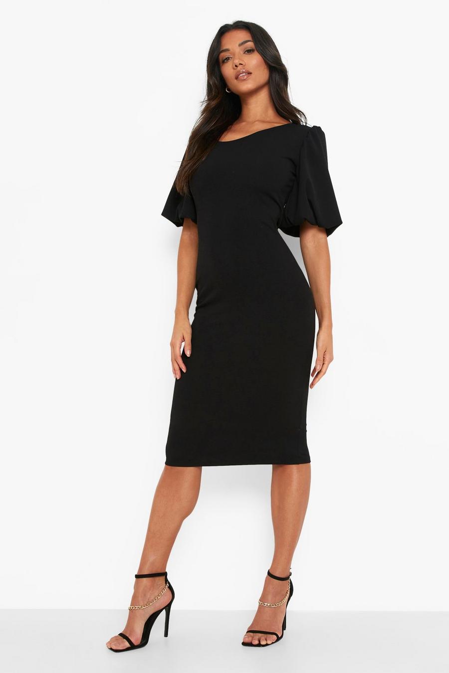 Black Wrap Front Midi Dress