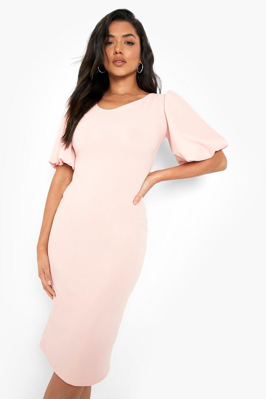 Blush pink Puff Sleeve Midi Dress image number 1