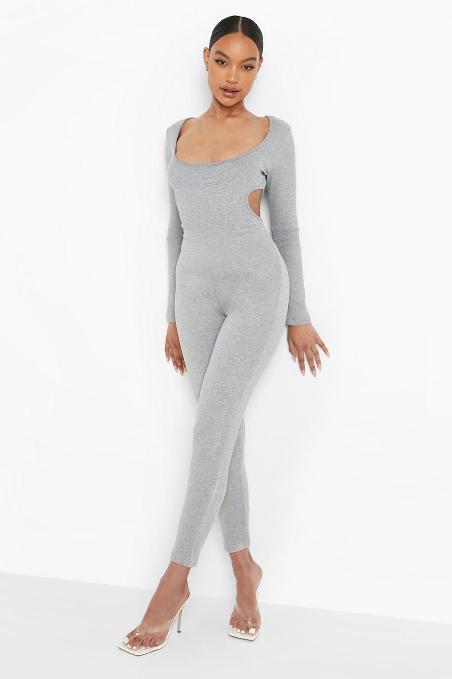 Grey Rib Cut Out Scoop Neck Jumpsuit image number 1