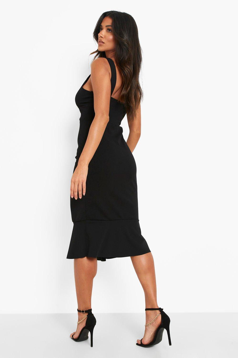 Boohoo black sale ruffle dress