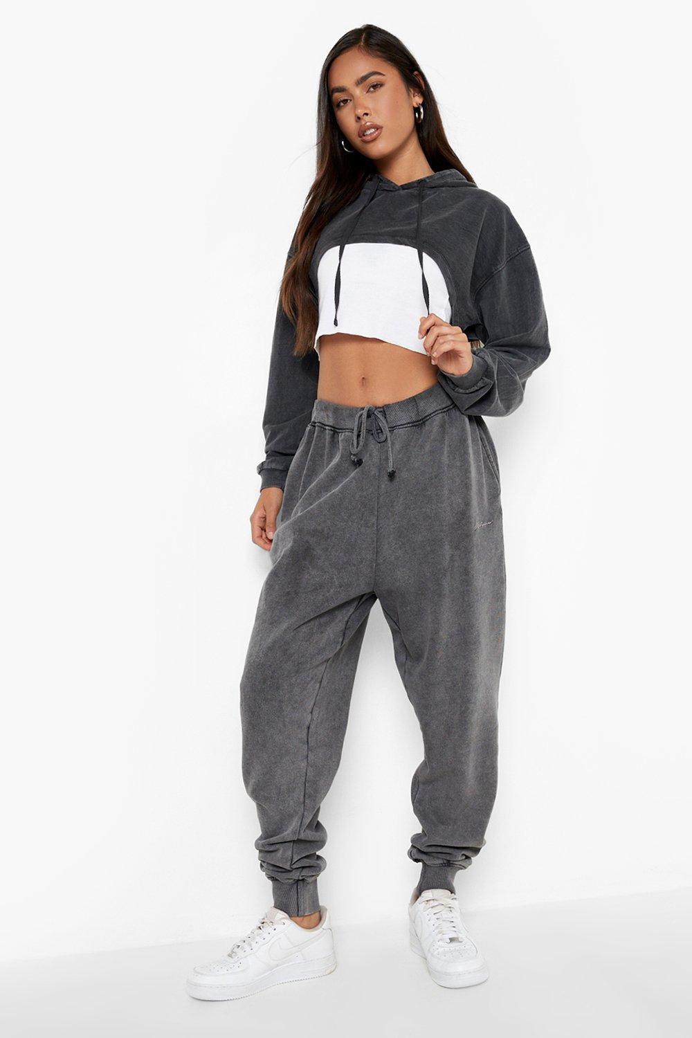 BLACK Extreme cropped hoodie and joggers set, Womens Loungewear