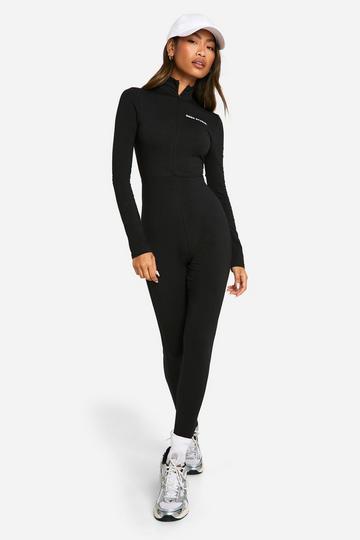 Black Slogan Detail Zip Front Jumpsuit