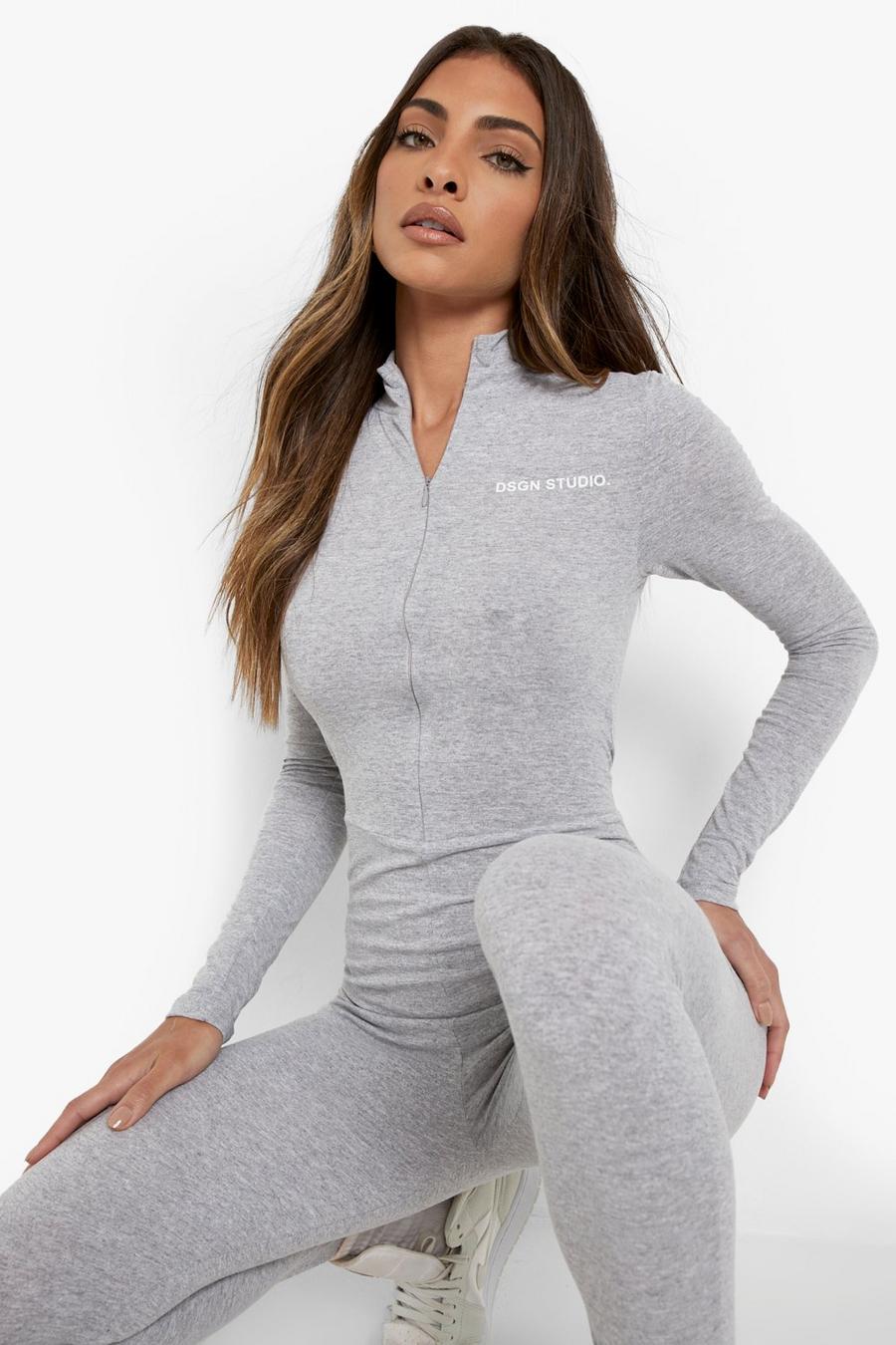 Grey marl Jumpsuit med dragkedja image number 1