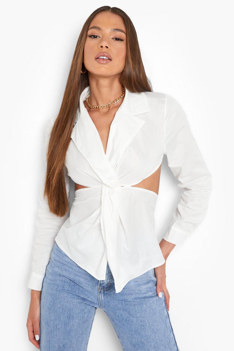 Ivory Cotton Poplin Knot Front Shirt image number 1
