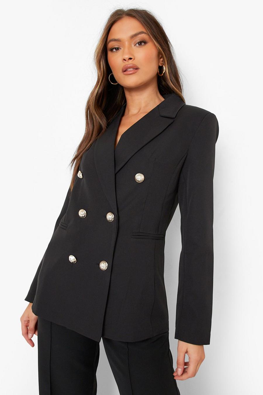 Black Double Breasted Gold Button Blazer image number 1