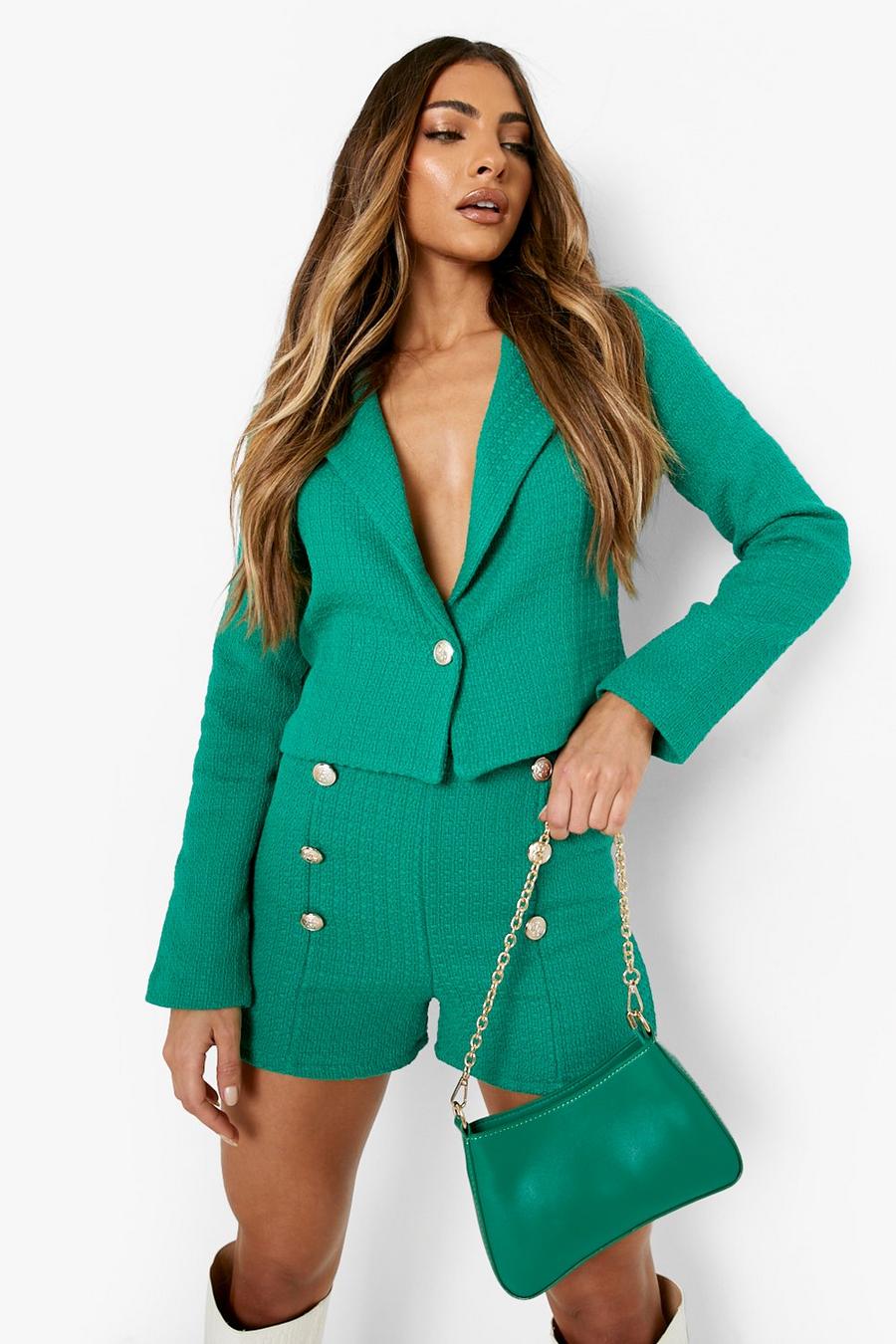 Bright green Boucle Cropped Tailored Blazer