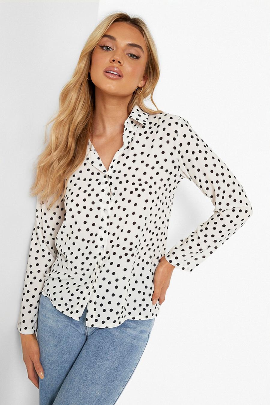 Ivory Polka Dot Print Fitted Shirt image number 1