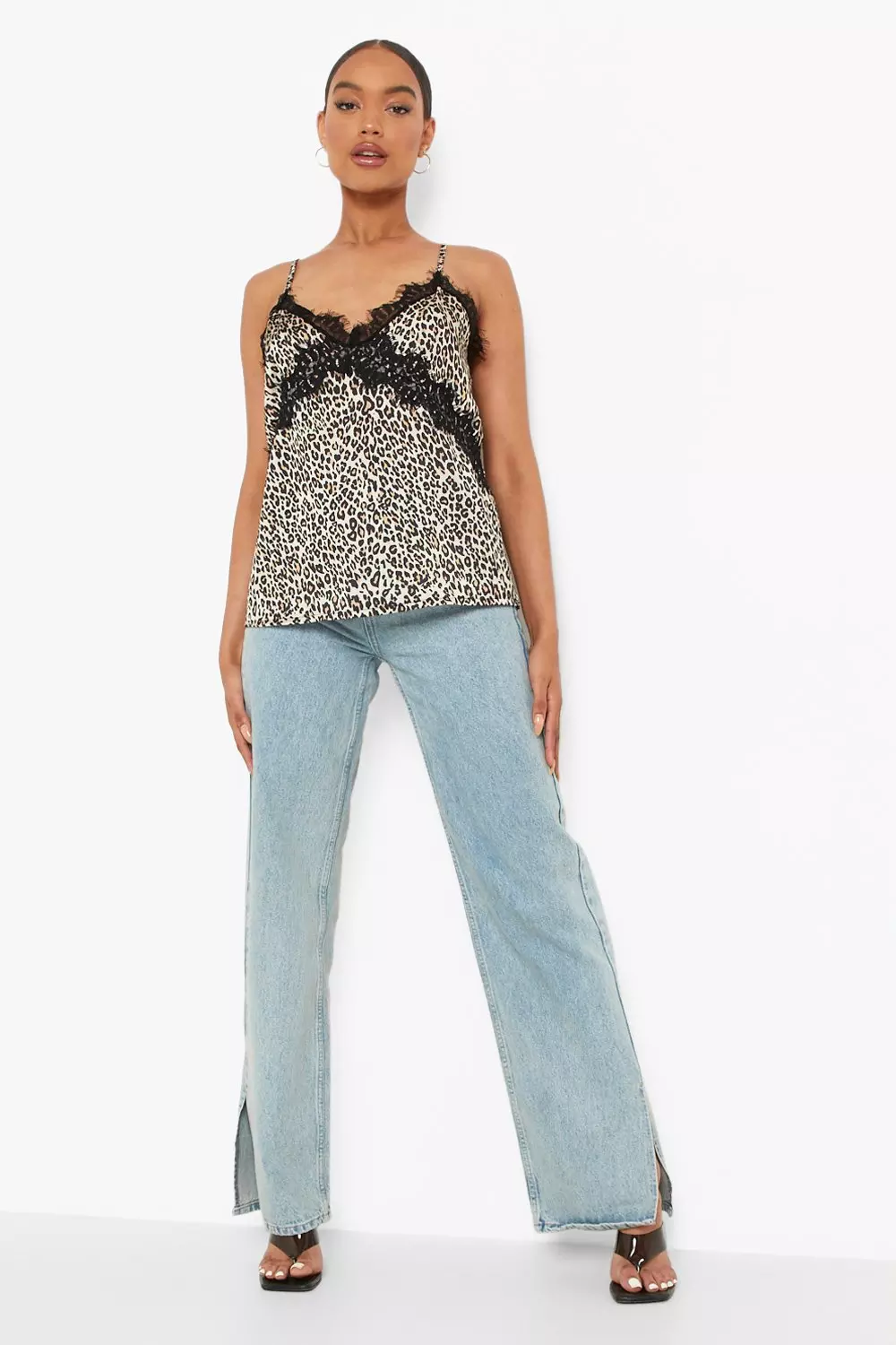 Black Leopard Print Lace Trim Cami Top alternative image