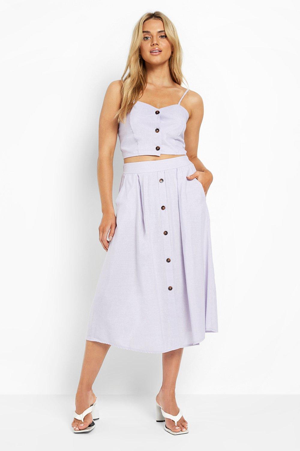 mock horn button through midi skirt