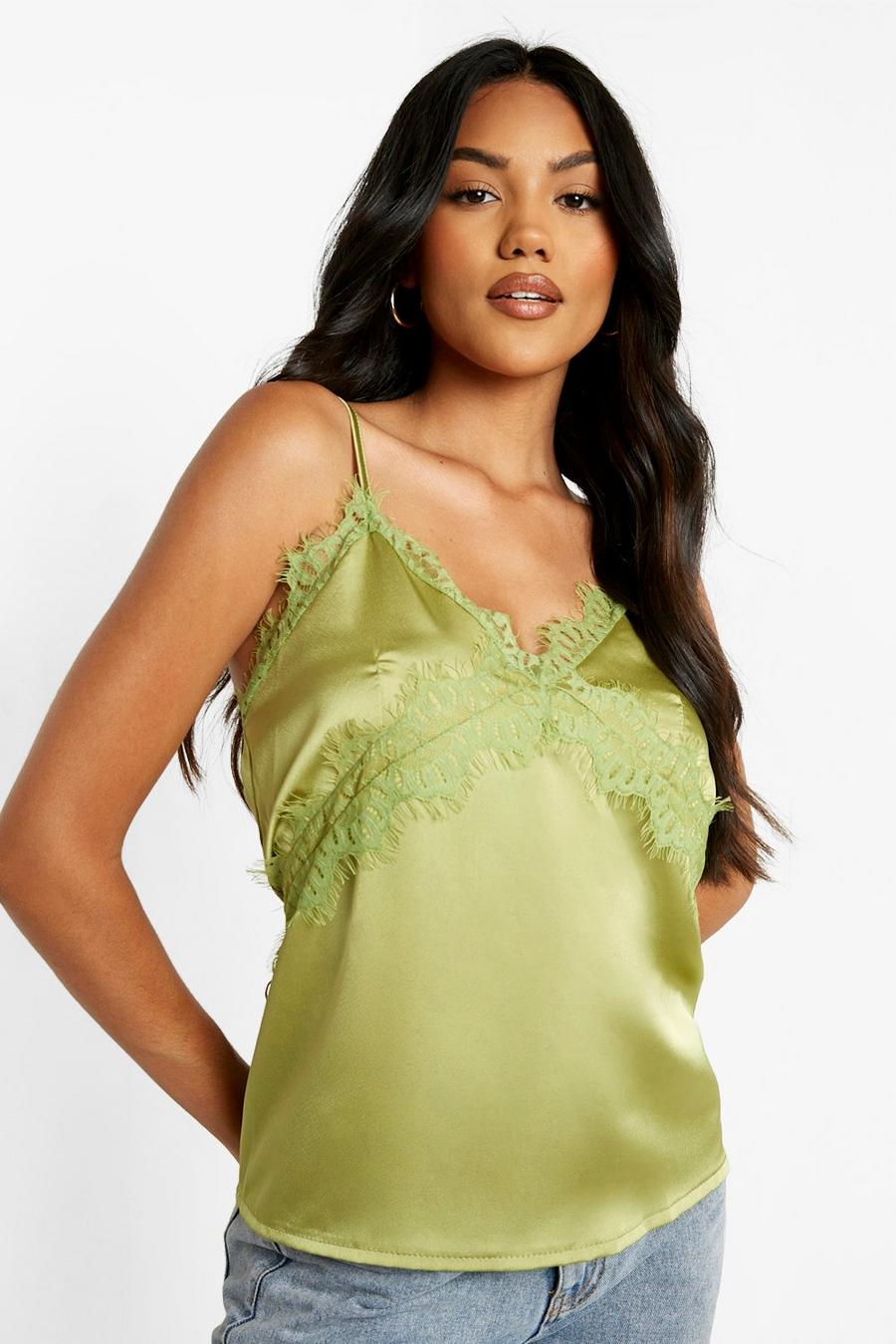 Olive Lace Trim Cami Top image number 1