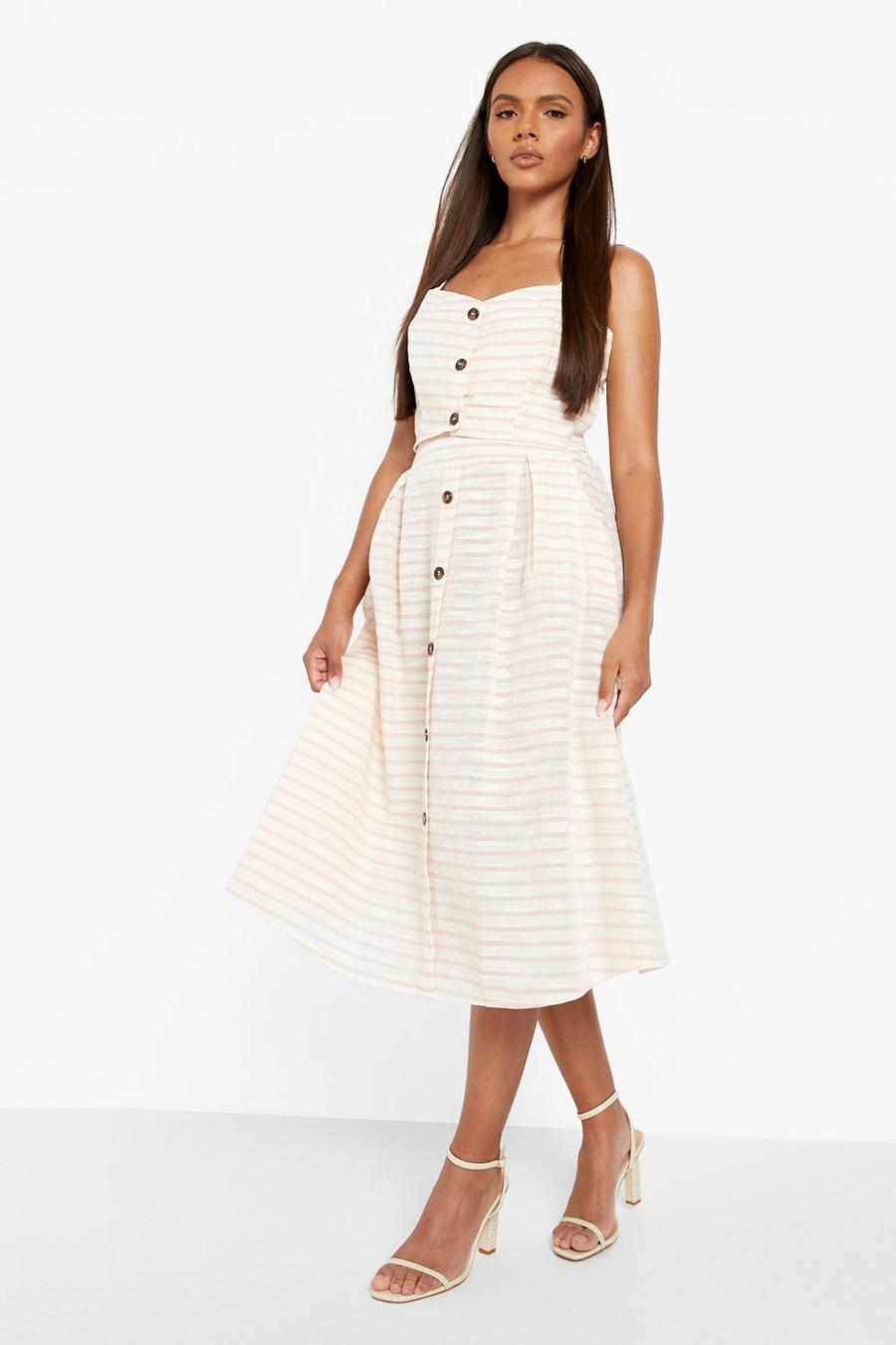Blush Linen Look Tonal Stripe Crop & Midi Skirt image number 1