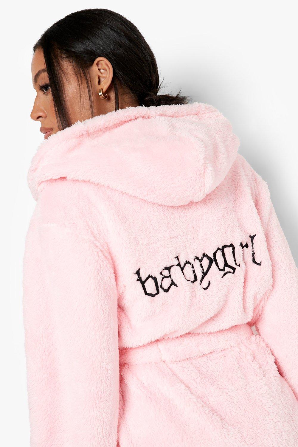 Womens Clothing Nightwear and sleepwear Robes Boohoo Tall Recycled Slogan Embroidered Robe in Pink robe dresses and bathrobes 