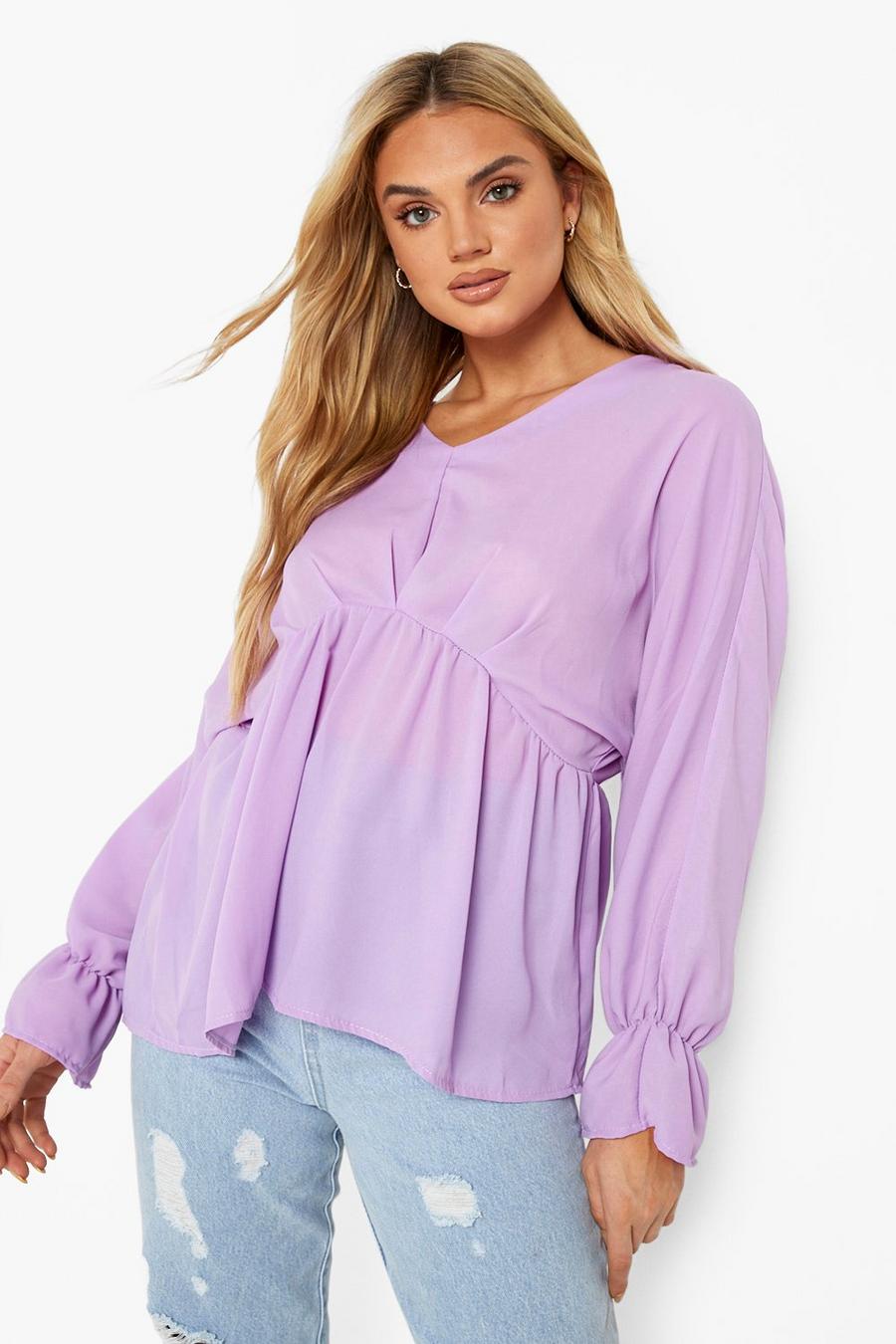 Lilac Volume Sleeve Woven Smock Top image number 1