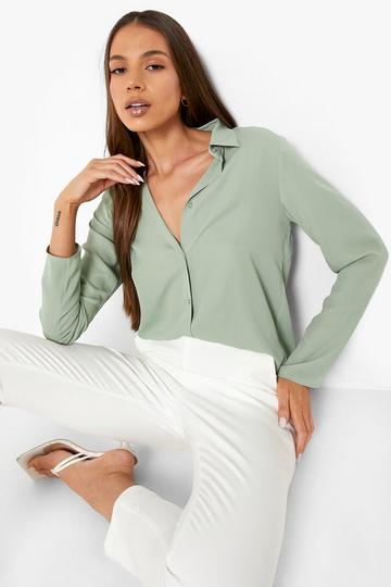 Long Sleeve Button Blouse sage