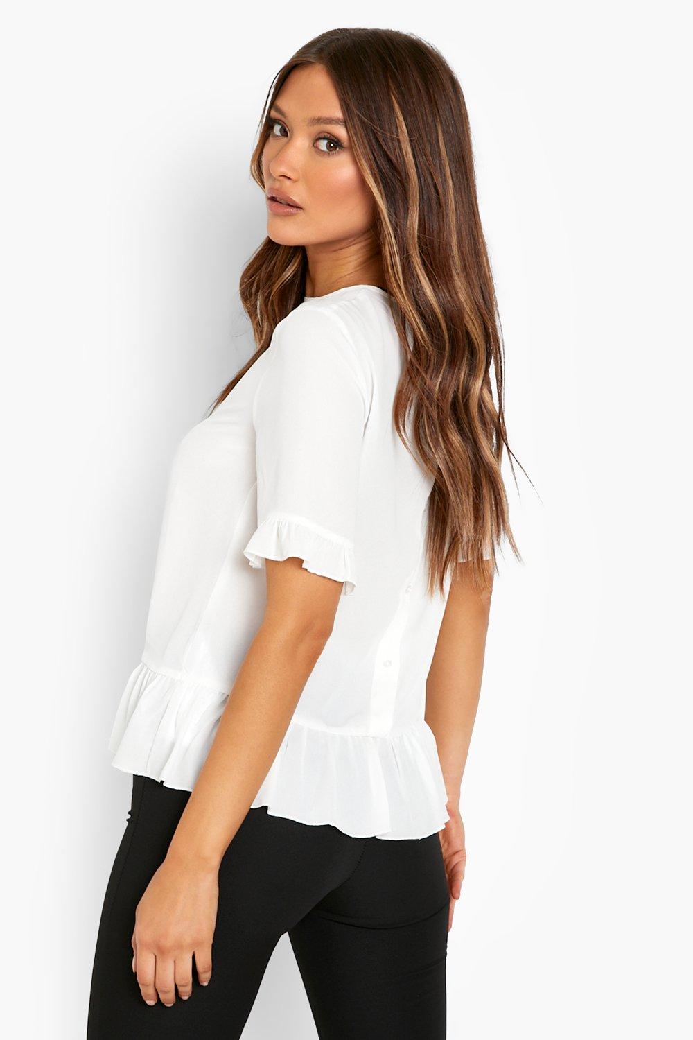 White ruffle cheap peplum top