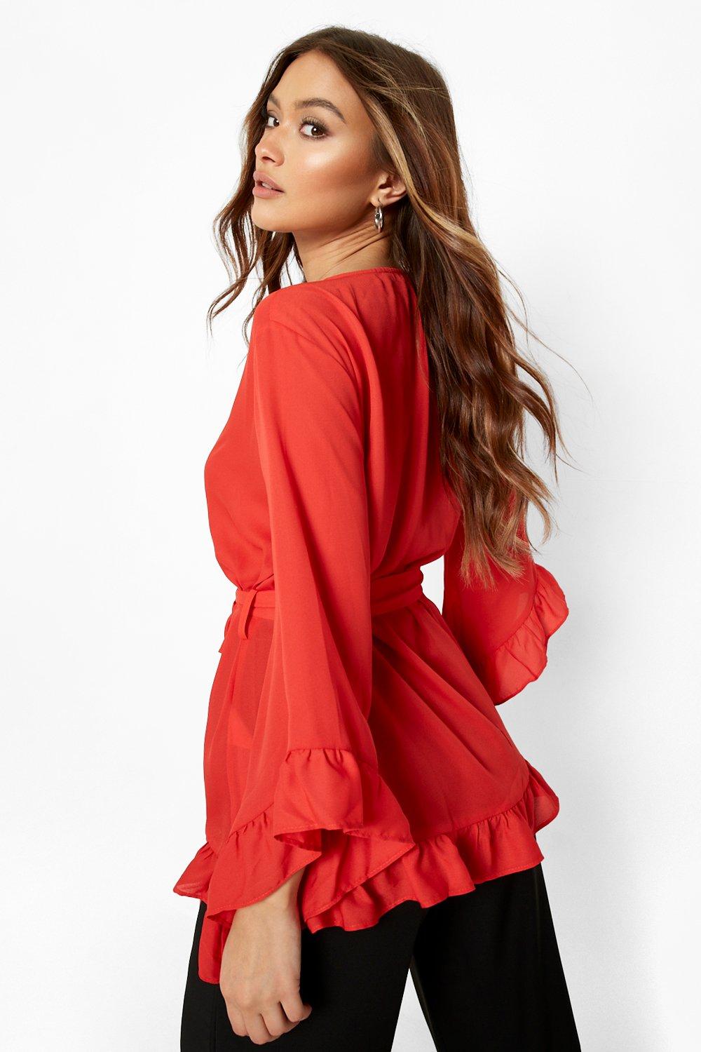 Ruffle hem deals wrap blouse